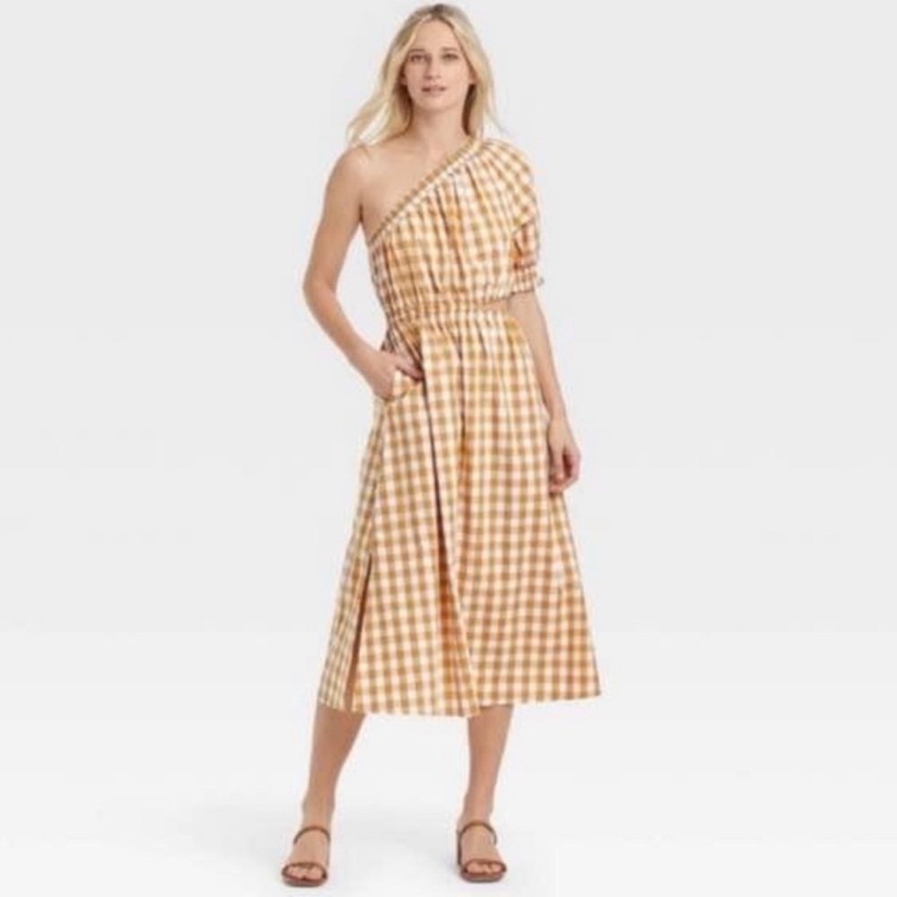 Who What Wear Gingham Checked Dress, Honey Mustard Gold, Size XL, NWT